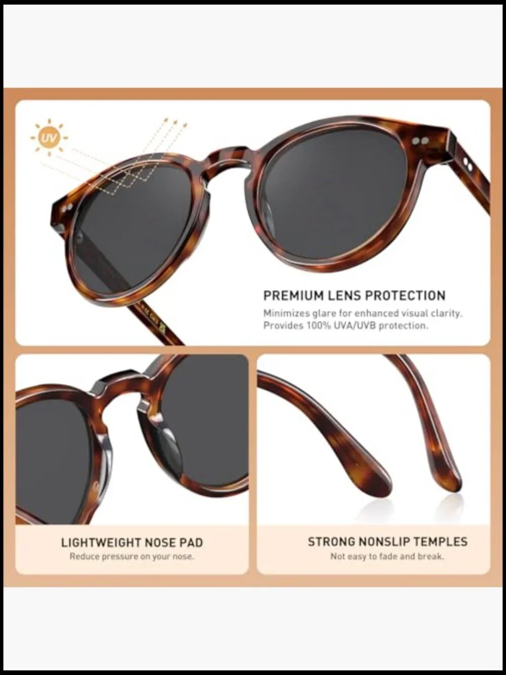 Small Face Polarized Sunglasses Round Acetate Frame UV400 Protection
